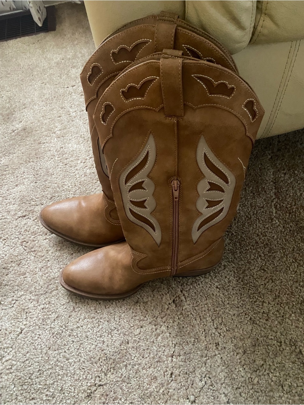 Women's Tan Western Butterfly Zip-Back Cowboy Boots